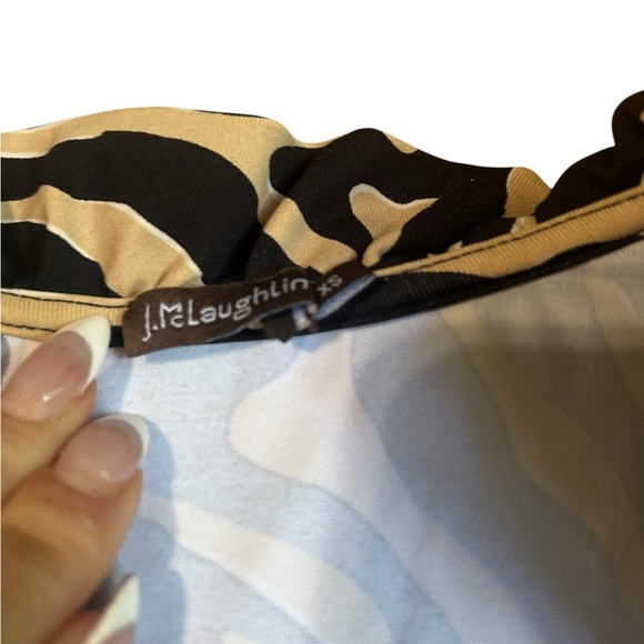 J. Mclaughlin zebra print Durham ruffled Catalina Cloth 3/4 sleeve tee Size XS - Picture 4 of 9